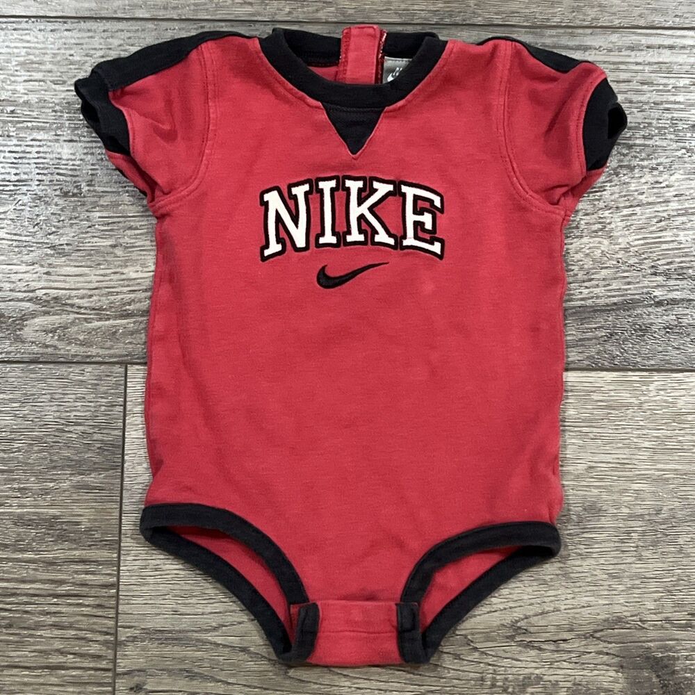 Vintage Y2K Nike Gray Tag Center Swoosh + Spellout Red Romper 18 Months